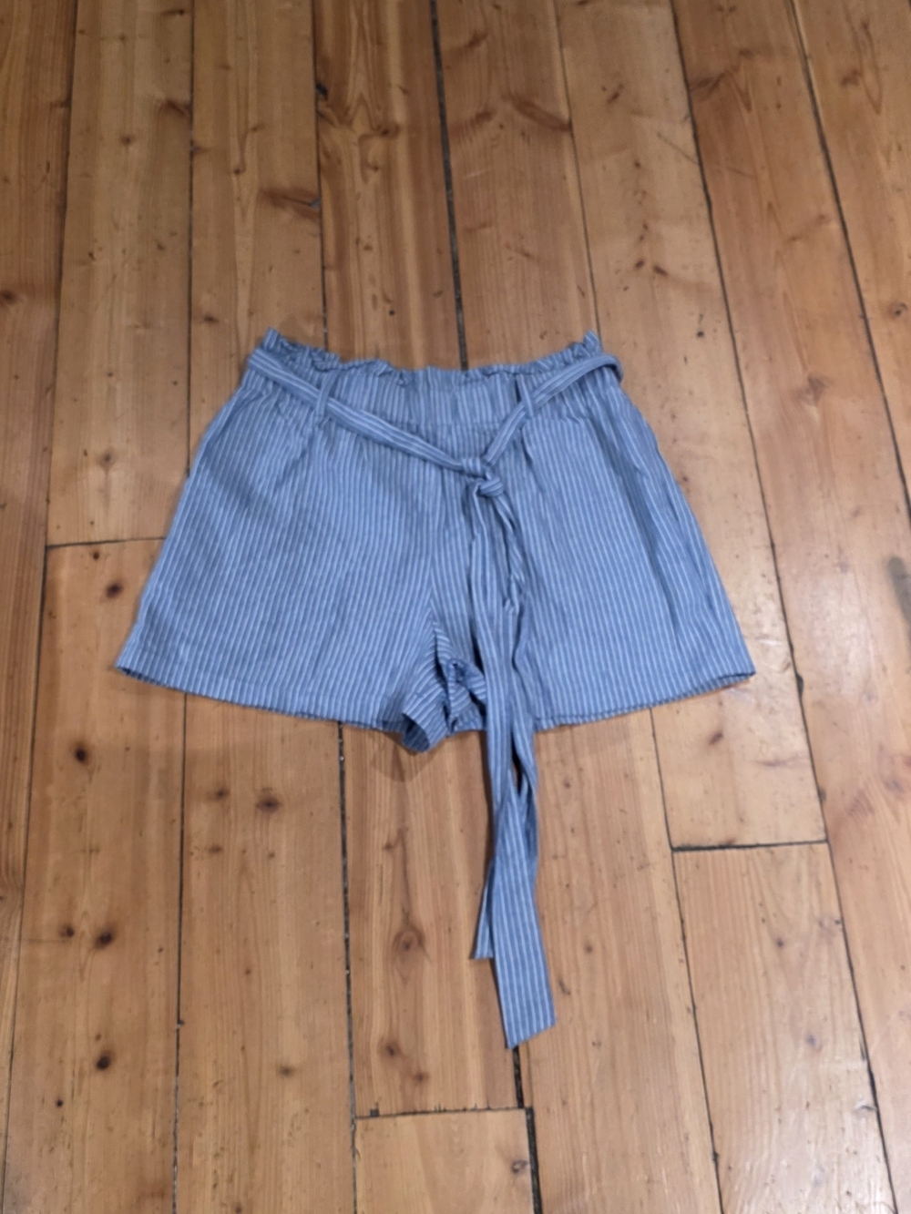 Have Blue Striped High-Waist Tie Shorts